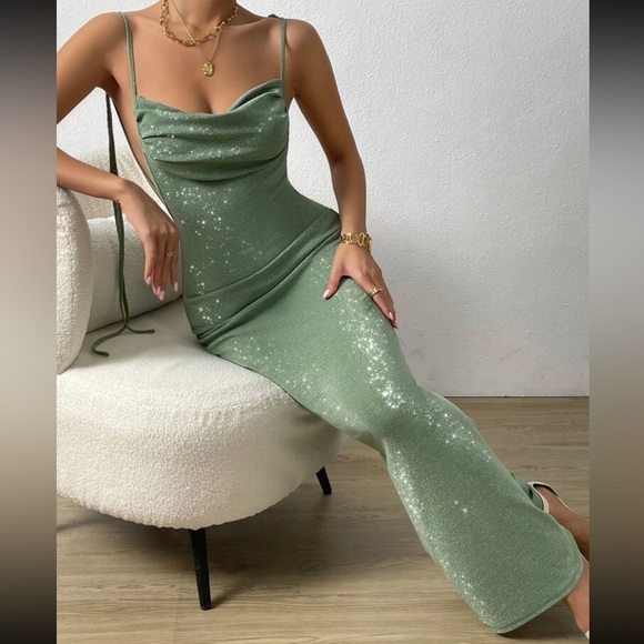 Open Back Halter V-Neck Corset Ruched Mermaid Maxi Dress With Slit main image 1